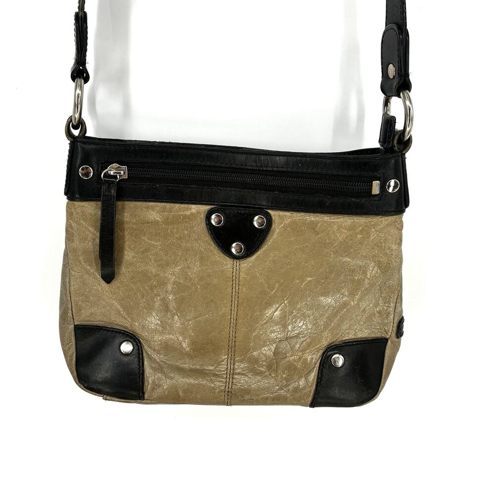 Ellington Bella Leather Crossbody Bag Black Tan Distressed Shoulder Purse